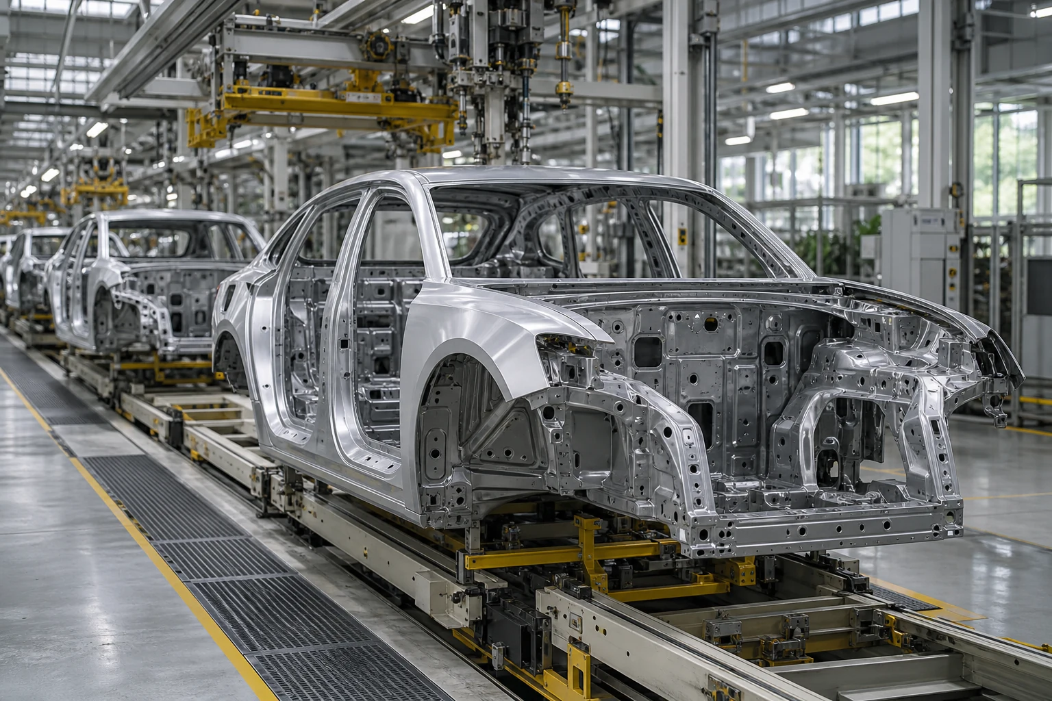 AI-generated illustration of a vehicle assembly line