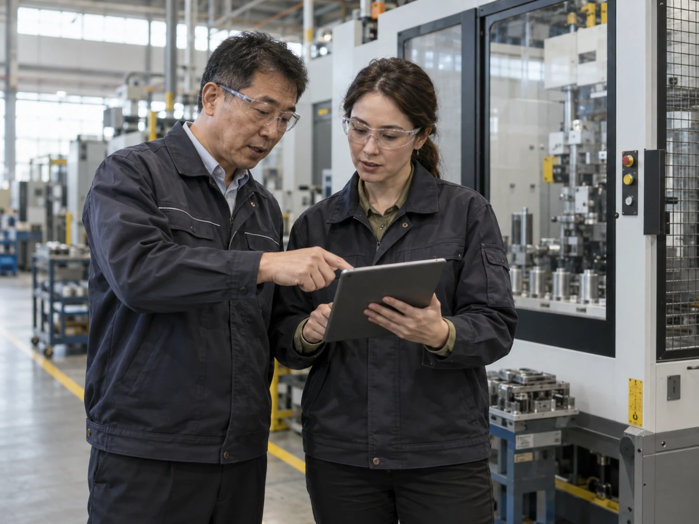 AI-generated illustration of engineering leaders discussing equipment and role requirements
