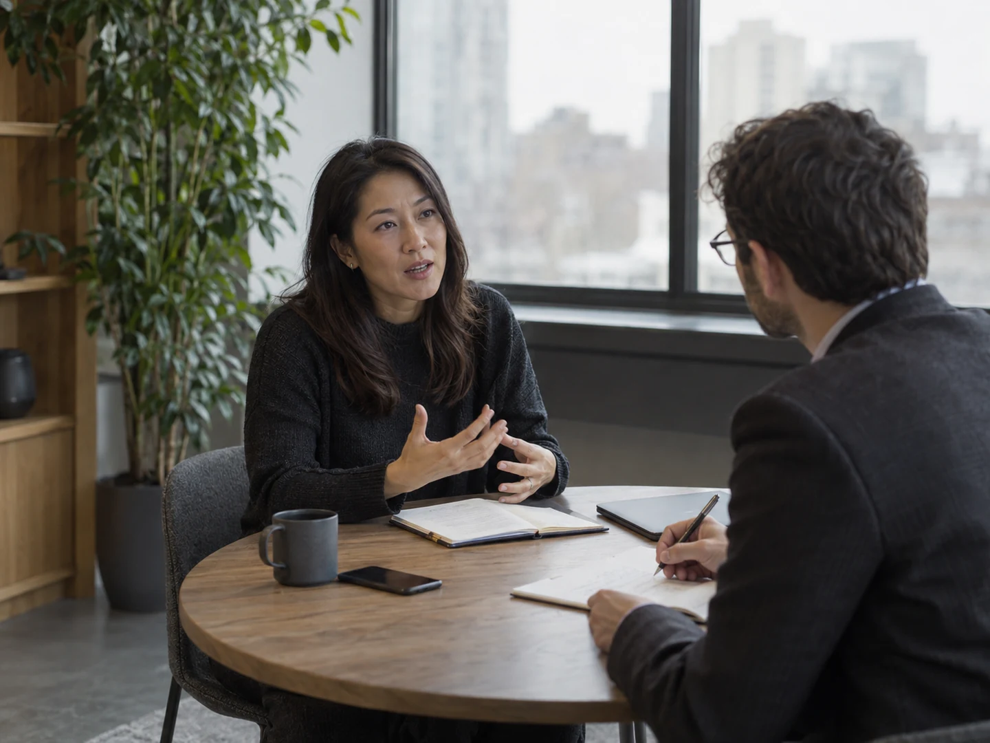AI-generated illustration of a consultant interviewing a candidate