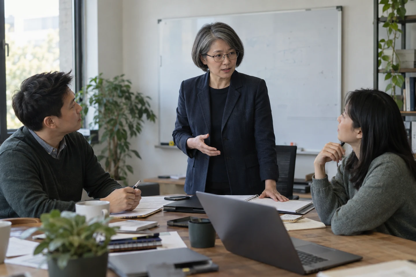 AI-generated illustration of a leader facilitating a team discussion