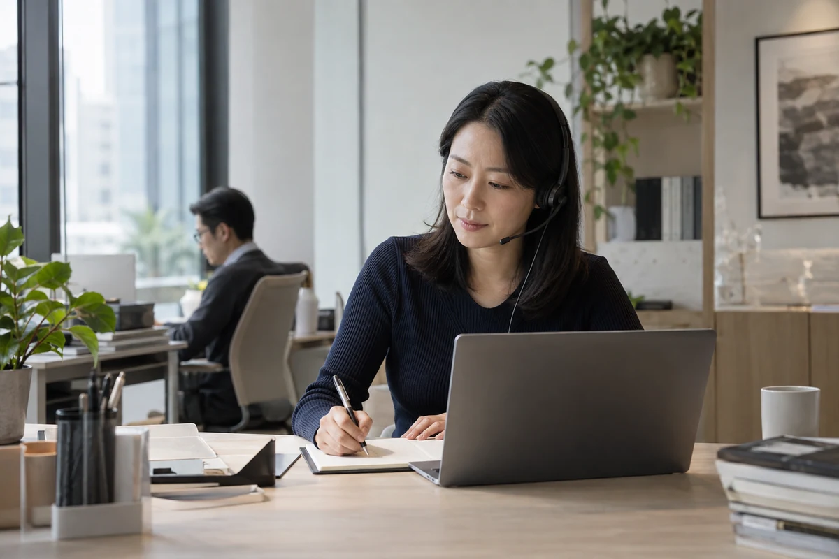 AI-generated illustration of a consultant speaking with a candidate and recording information