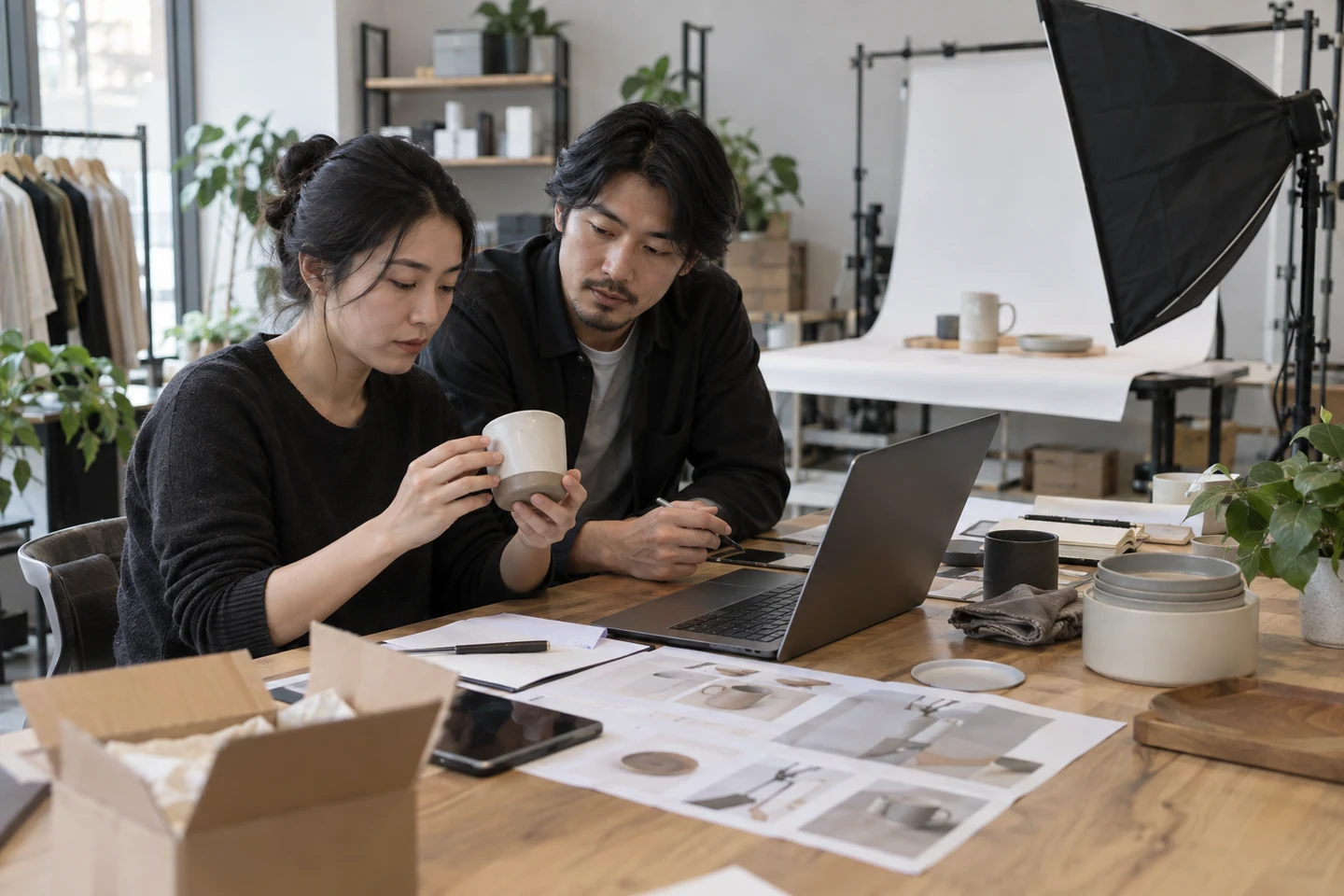 AI-generated illustration of an e-commerce team preparing product content